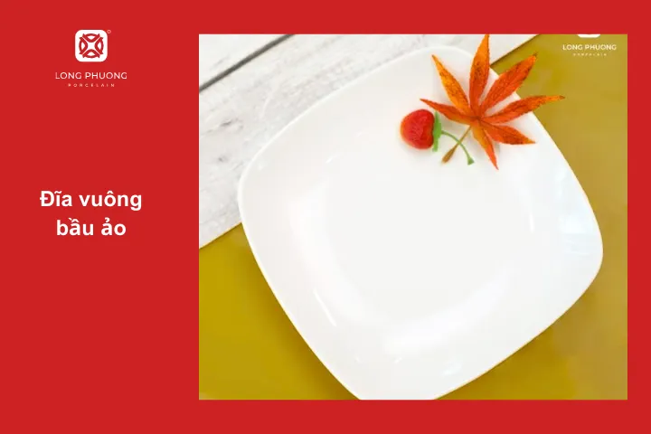 Đĩa vuông bầu ảo đẹp và sang với màu trắng bóng loáng