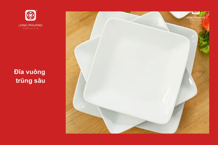 Đĩa vuông trũng sâu tạo sự mới lạ cho không gian bàn ăn