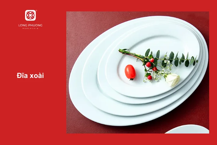 Đĩa xoài có chiều dài lớn nên thích hợp để bày trí những con mực to, món ăn có nhiều nguyên liệu