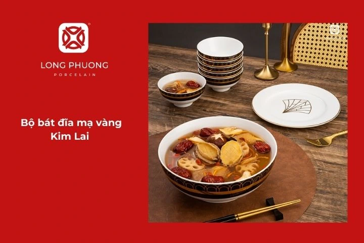 Bộ chén đĩa mạ vàng Kim Lai 