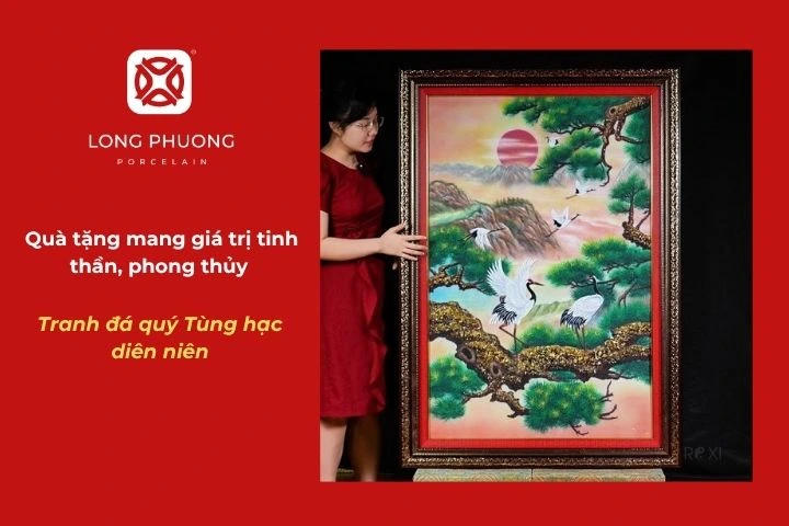 Tranh đá quý Tùng hạc diên niên 