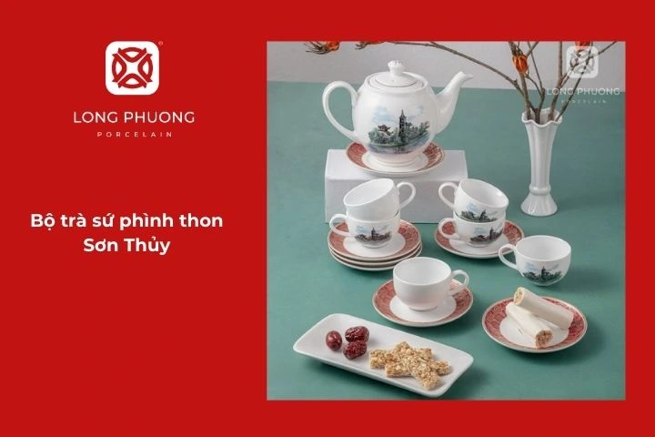 Bộ trà sứ phình thon Sơn Thủy