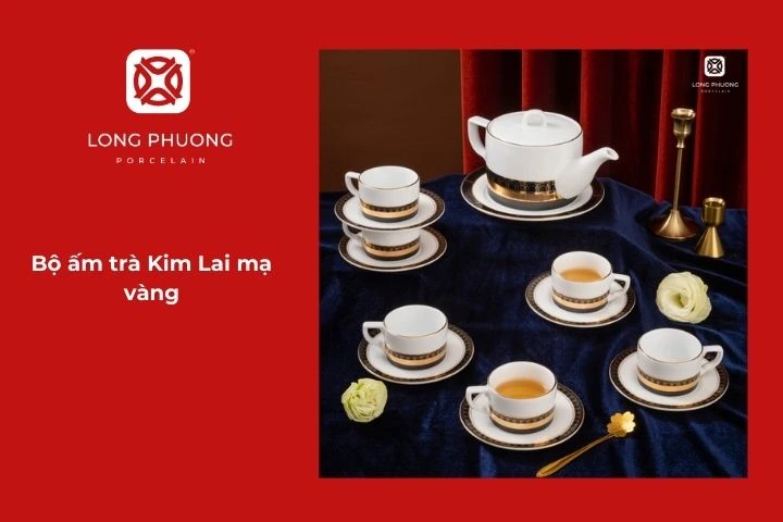 Bộ ấm trà Kim Lai mạ vàng