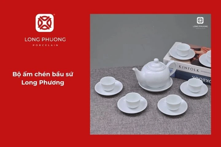 Bộ ấm chén bầu sứ Long Phương