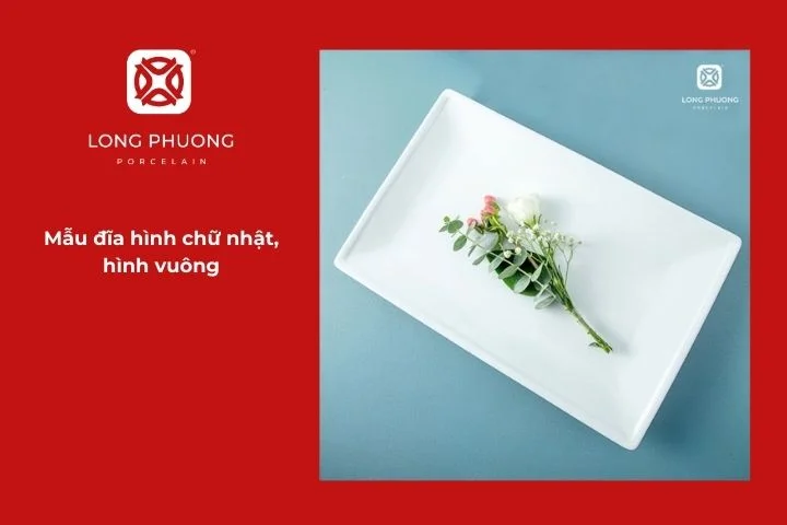 Đĩa sứ chữ nhật bày món cá cờ nướng hiện đại