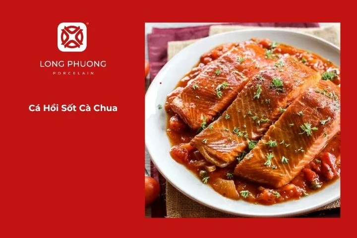 Cá hồi sốt cà chua đỏ cam, cá chín mềm