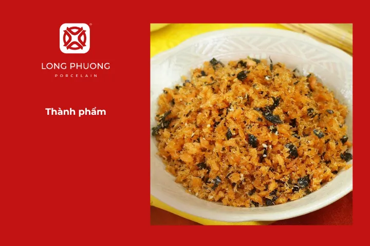 Ruốc cá hồi rong biển sau khi hoàn thành có màu vàng cam bắt mắt