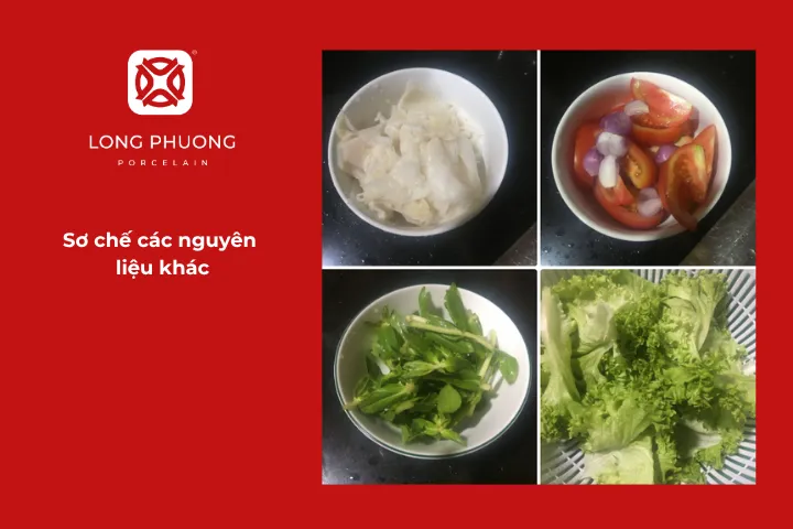 Sơ chế các nguyên liệu khác cho món canh chua cá hồi măng chua