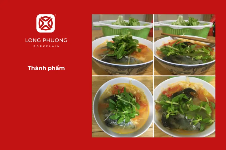 Hoàn thiện món canh chua cá hồi măng chua