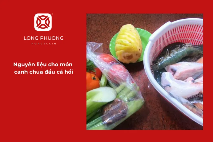 Nguyên liệu làm món đầu cá hồi nấu canh chua