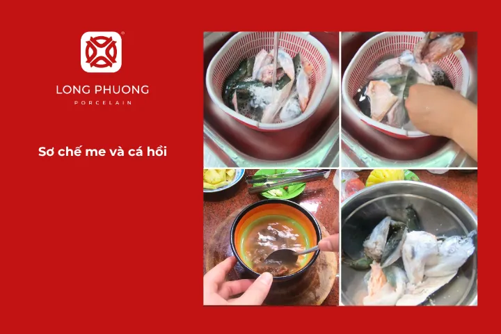 Sơ chế me và cá hồi cho món canh chua đầu cá hồi