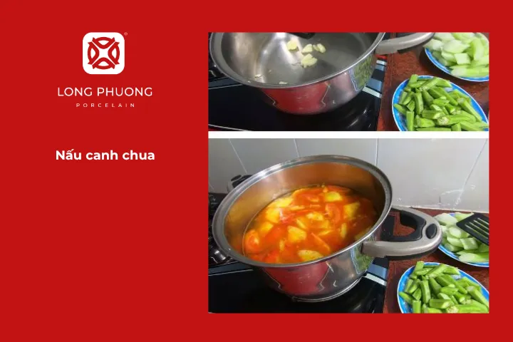 Nấu canh chua cho món canh chua đầu cá hồi
