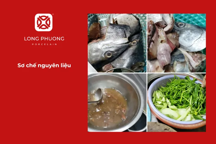 Sơ chế nguyên liệu cho món canh chua cá thu với rau muống