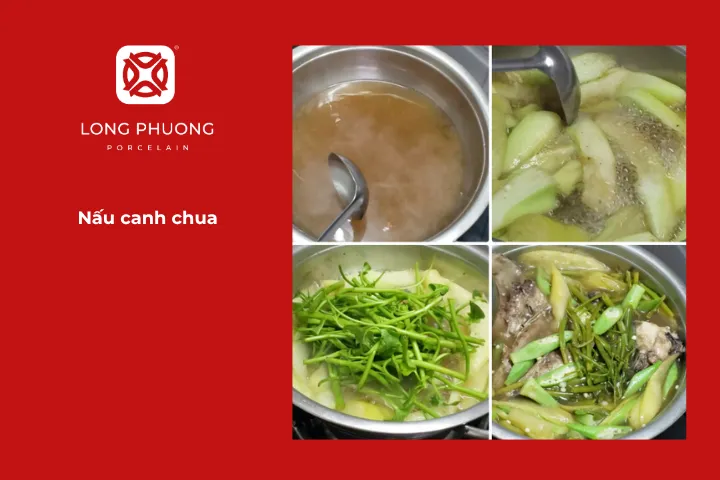 Nấu canh chua cho món canh chua cá thu với rau muống