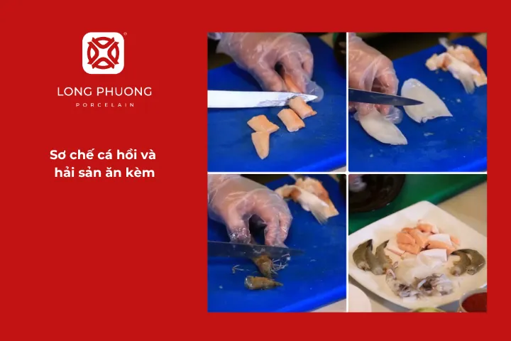 Sơ chế cá hồi và hải sản ăn kèm cho món lẩu cá hồi kim chi