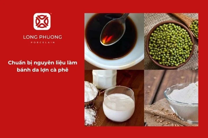 Nguyên liệu làm bánh da lợn cà phê được chuẩn bị cẩn thận