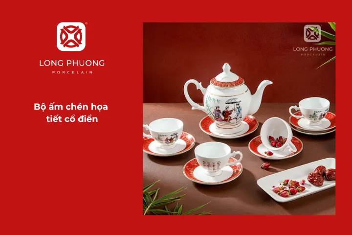 Ấm chén họa tiết cổ điển là một món quà tặng cho đối tác nước ngoài vừa hữu dụng vừa đậm đà bản sắc dân tộc