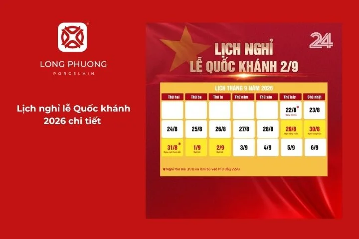 Lịch nghỉ lễ Quốc khánh 2/9 năm 2026