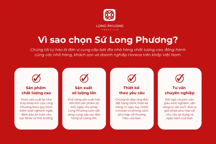 Long Phương là địa chỉ uy tín cung cấp bát đĩa nhà hàng, khách sạn chất lượng, giá hợp lý và chuyên nghiệp