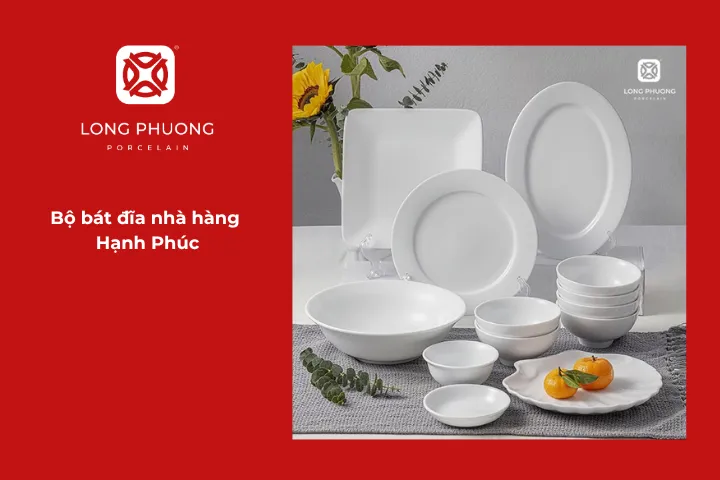 Bộ bát đĩa Hạnh Phúc tối giản, kiểu dáng độc đáo với chất men láng bóng tôn lên vẻ sang trọng