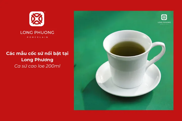Ca sứ cao loe 200 ml bền đẹp, lý tưởng để đựng trà, cà phê và nước uống hàng ngày