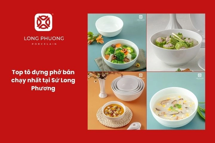Bộ tô phở sứ trắng cao cấp, thành dày và giữ nhiệt tốt Sứ Long Phương