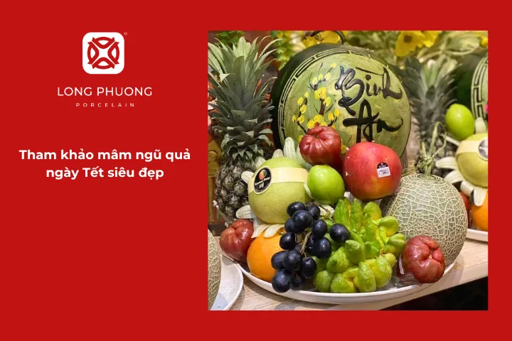 Mâm ngũ quả được tạo và khắc chữ độc đáo