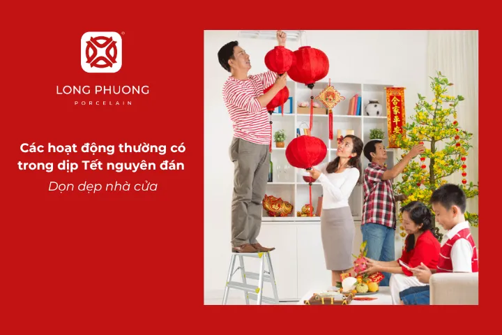 Gia đình dọn dẹp, trang trí nhà cửa đón Tết