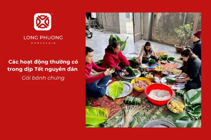  Cả nhà quây quần gói bánh chưng chuẩn bị Tết