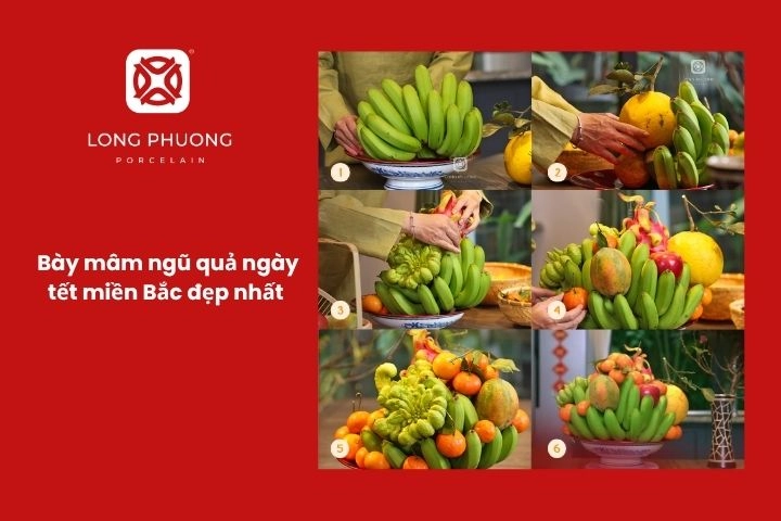 Cách bày mâm ngũ quả miền Bắc với nải chuối nâng bưởi