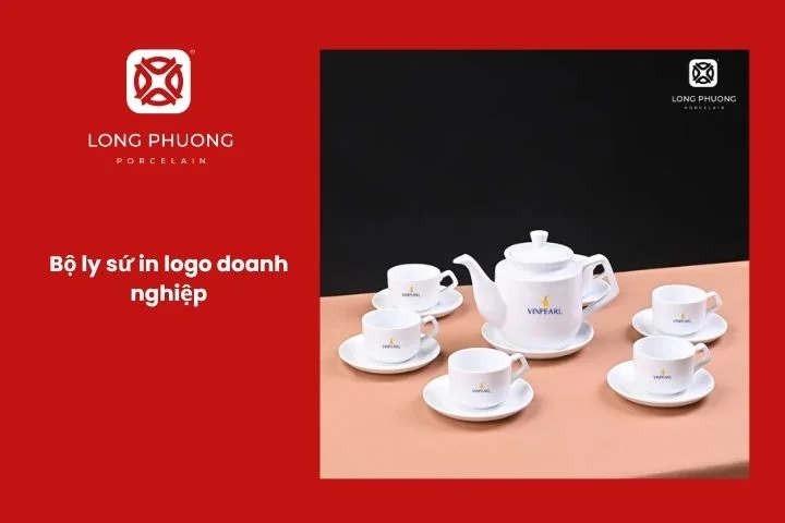 Bộ ly sứ cao cấp in logo thương hiệu nổi bật.