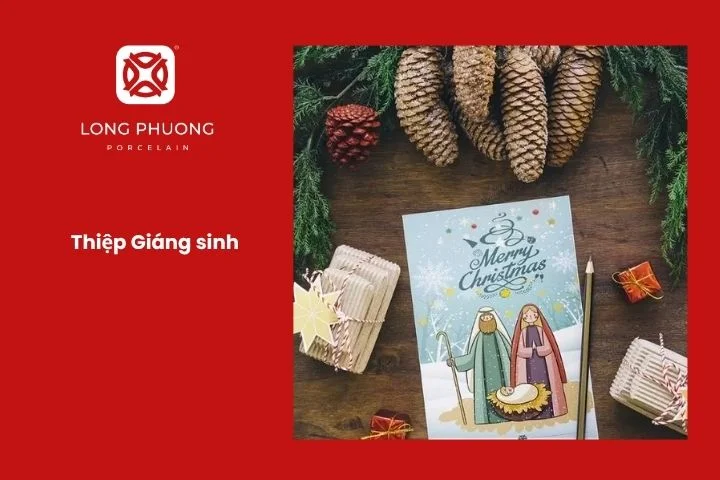Thiệp Noel in họa tiết ông già Noel và cây thông dễ thương