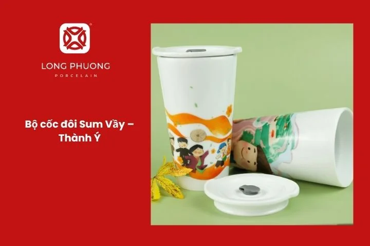 Bộ cốc đôi sứ trắng biểu trưng cho sự sum họp và yêu thương