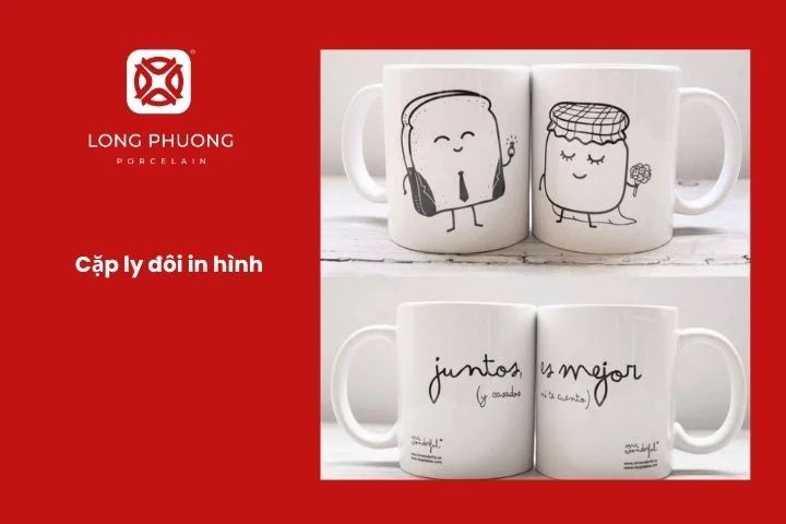 Hai chiếc ly sứ in hình trái tim tượng trưng cho tình yêu đôi lứa.