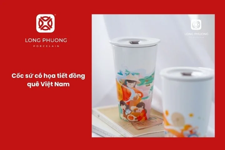 Cốc sứ họa tiết đồng quê Việt Nam làm quà tặng 2/9