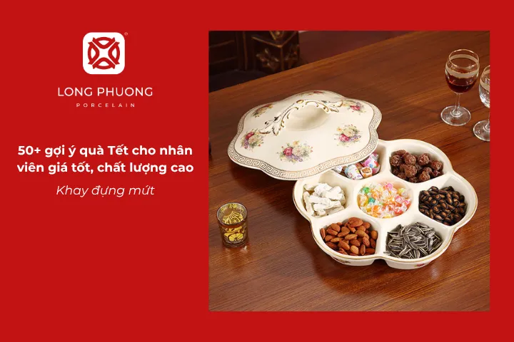 Khay đựng mứt là món quà Tết cho nhân viên tiện lợi, mang sắc xuân đến bàn trà