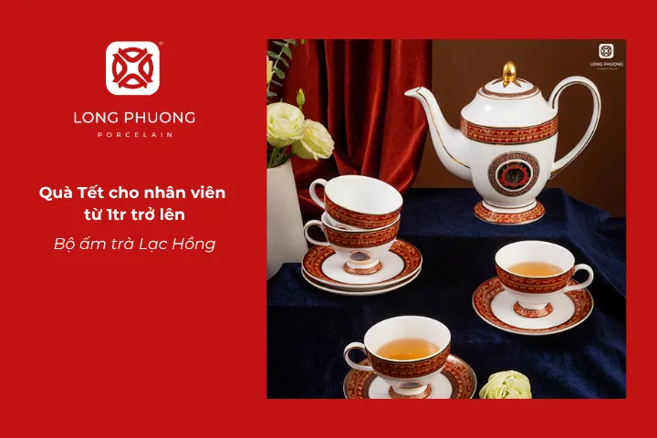 Bộ ấm trà Lạc Hồng là món quà tặng Tết cho nhân viên tinh tế, kết hợp giữa nghệ thuật và văn hóa truyền thống Việt Nam
