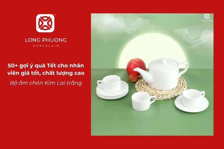 Bộ ấm chén Kim Lai trắng là món quà hiện đại, nâng tầm trải nghiệm thưởng trà cho nhân viên