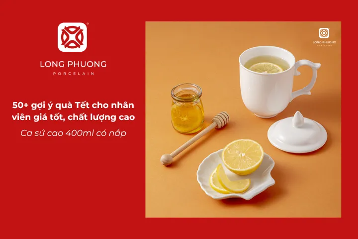 Ca sứ cao có nắp là món quà tiện dụng, thanh lịch, thể hiện sự trân trọng dành cho nhân viên