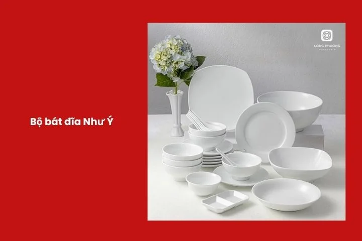 Bộ bát đĩa Như Ý sắc trắng thanh lịch