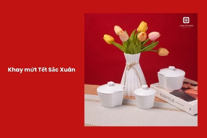 Khay mứt Tết Sắc Xuân thiết kế tươi sáng