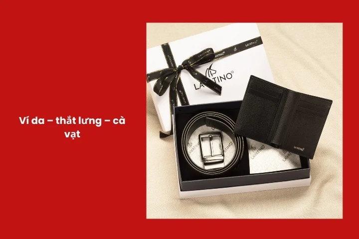 Bộ phụ kiện ví da, thắt lưng, cà vạt dành cho đối tác nam