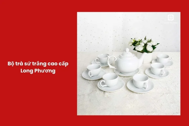 Bộ trà sứ trắng Long Phương làm quà tặng đối tác nam cao cấp
