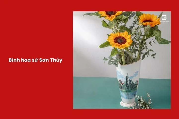 Bình hoa sứ họa tiết sơn thủy nghệ thuật