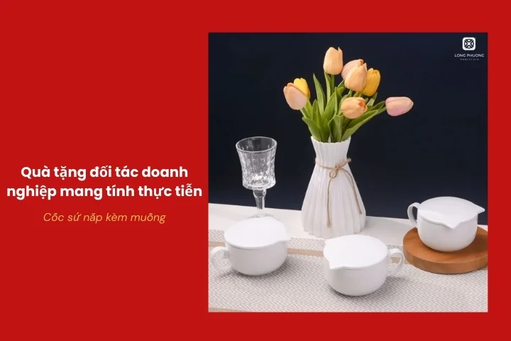 Cốc sứ nắp kèm muỗng quà tặng