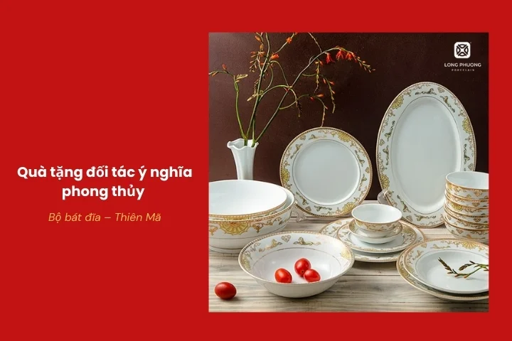 Bộ bát đĩa Thiên Mã phong thủy quà tặng doanh nghiệp