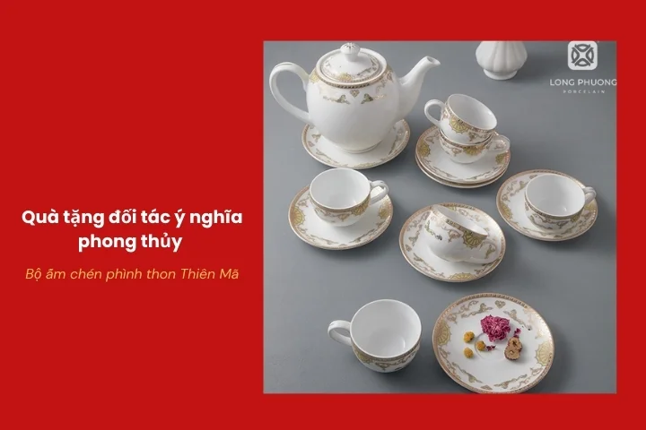 Bộ ấm chén phình thon Thiên Mã quà tặng phong thủy doanh nghiệp