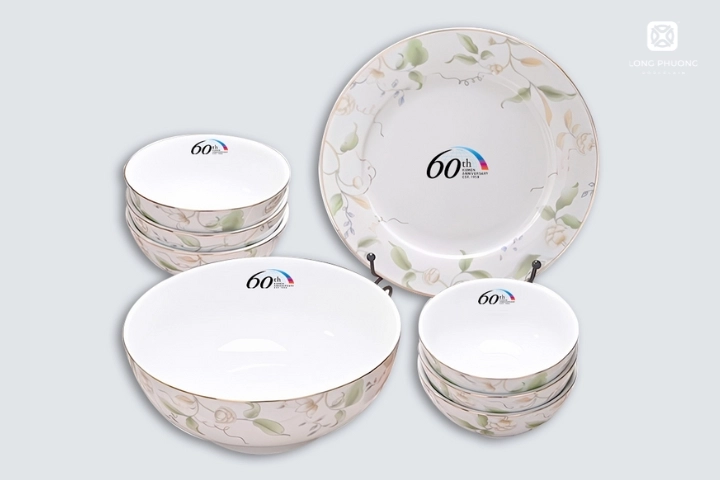 Bộ đồ ăn Hoa Ngọc Diệp in logo phong cách nghệ thuật cao cấp