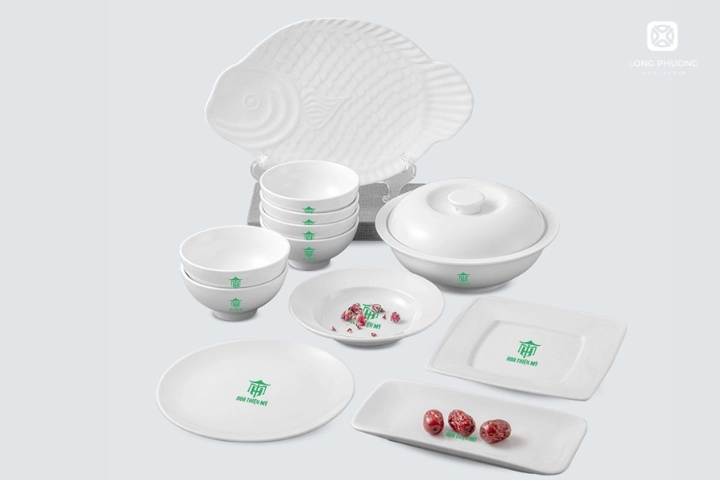 Bộ đồ ăn An Khương in logo thiết kế đơn giản, bền đẹp