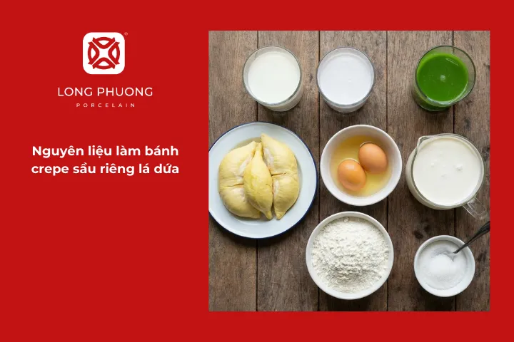 Chuẩn bị nguyên liệu để làm bánh crepe sầu riêng lá dứa